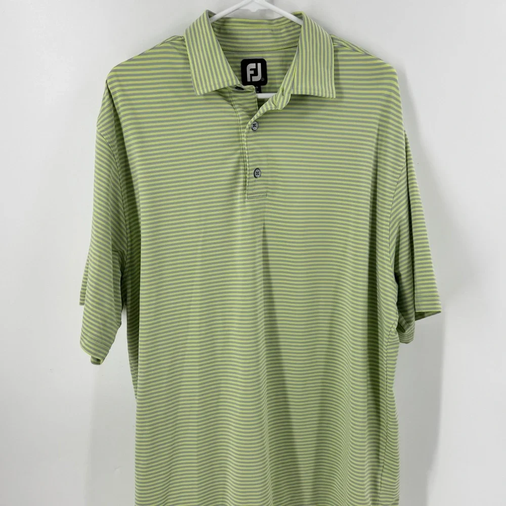 FootJoy Mens ProDry Stripe Golf Polo Shirt Lime Green‎ Grey Large Short Sleeve